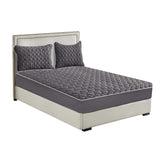 SOGA Grey 183cm Wide Mattress Cover Thick Quilted Fleece Stretchable Clover Design Bed Spread Sheet Protector with Pillow Covers - Cafe Supply
