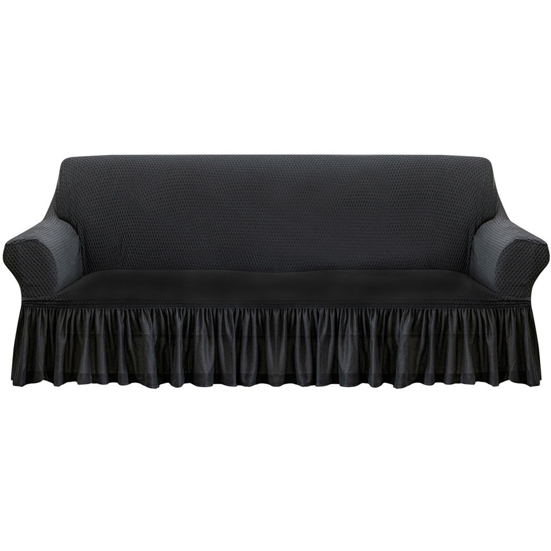 SOGA 3-Seater Dark Grey Sofa Cover with Ruffled Skirt Couch Protector High Stretch Lounge Slipcover Home Decor - Cafe Supply