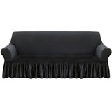 SOGA 3-Seater Dark Grey Sofa Cover with Ruffled Skirt Couch Protector High Stretch Lounge Slipcover Home Decor - Cafe Supply