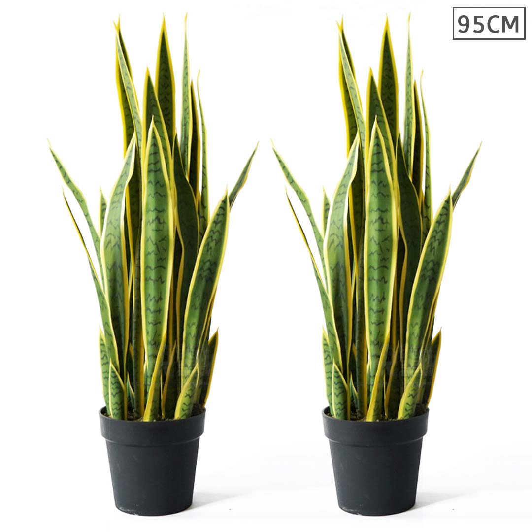 SOGA 2X 95cm Artificial Indoor Yellow Edge Tiger Piran Fake Decoration Tree Flower Pot Plant - Cafe Supply