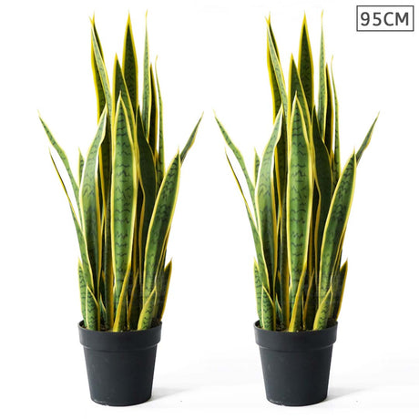 SOGA 2X 95cm Artificial Indoor Yellow Edge Tiger Piran Fake Decoration Tree Flower Pot Plant - Cafe Supply