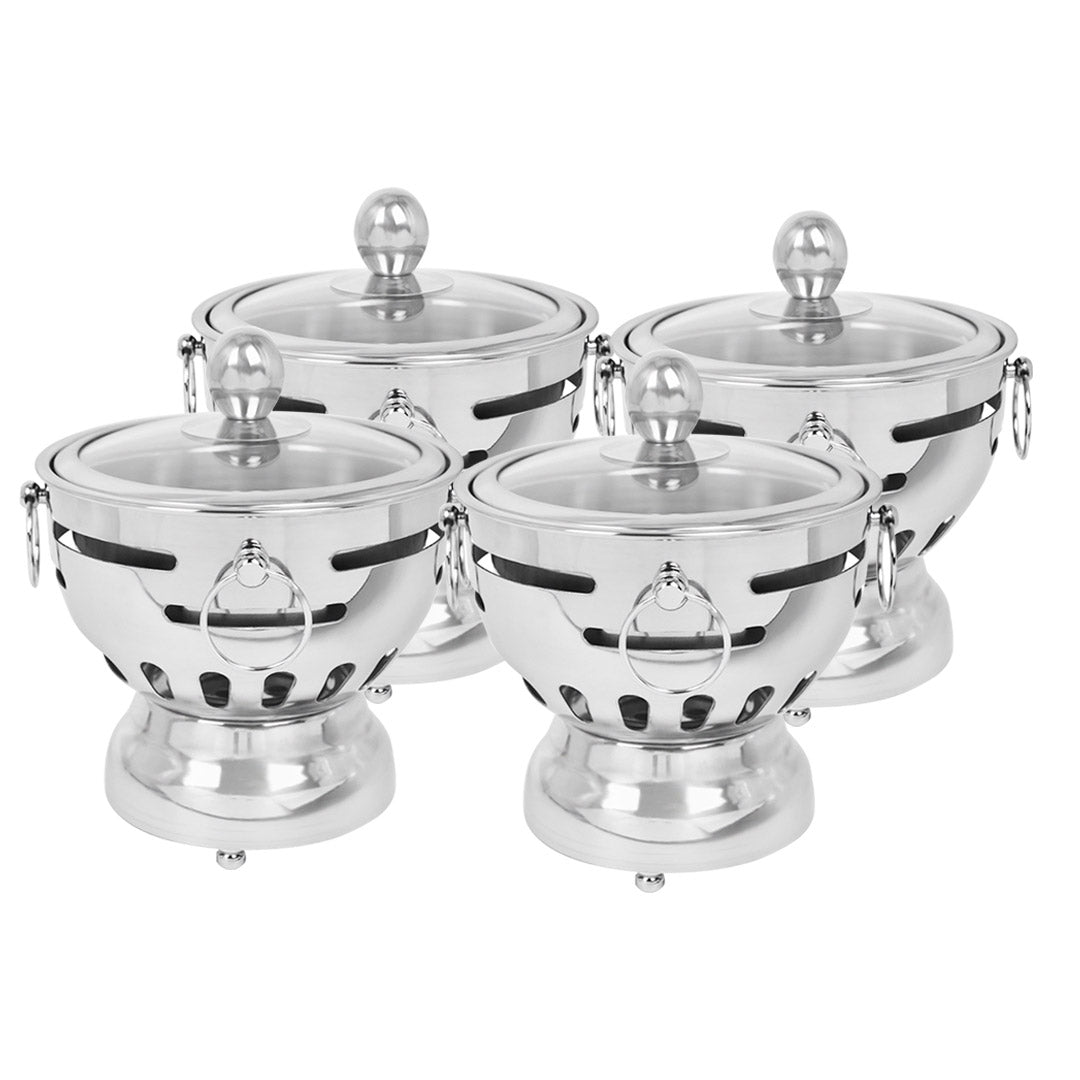 SOGA 4X Stainless Steel Mini Asian Buffet Hot Pot Single Person Shabu Alcohol Stove Burner with Glass Lid - Cafe Supply