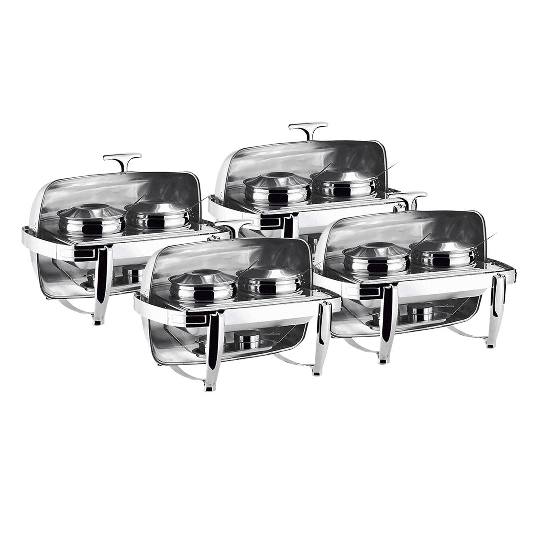 SOGA 4X 6.5L Stainless Steel Double Soup Tureen Bowl Station Roll Top Buffet Chafing Dish Catering Chafer Food Warmer Server - Cafe Supply