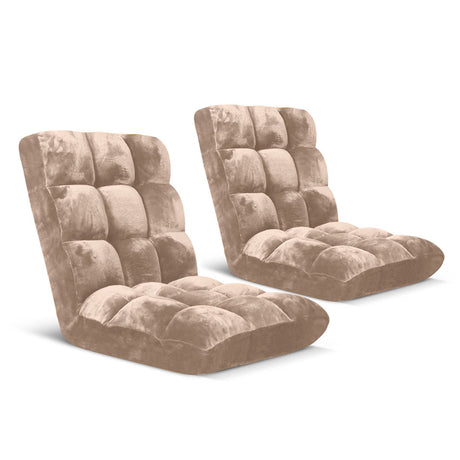 SOGA 2X Floor Recliner Folding Lounge Sofa Futon Couch Folding Chair Cushion Light Apricot - Cafe Supply
