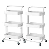 SOGA 2X 3 Tier Steel White Movable Kitchen Cart Multi-Functional Shelves Portable Storage Organizer with Wheels - Cafe Supply