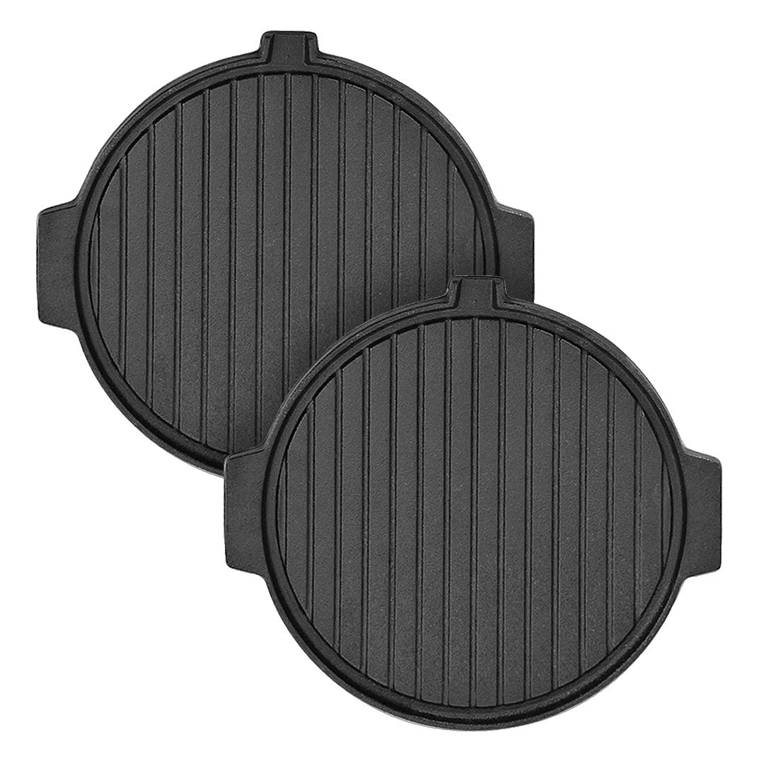 SOGA 2X 30CM Round Cast Iron Korean BBQ Grill Plate with Handles and Drip Lip - Cafe Supply