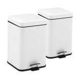 SOGA 2X 12L Foot Pedal Stainless Steel Rubbish Recycling Garbage Waste Trash Bin Square White - Cafe Supply
