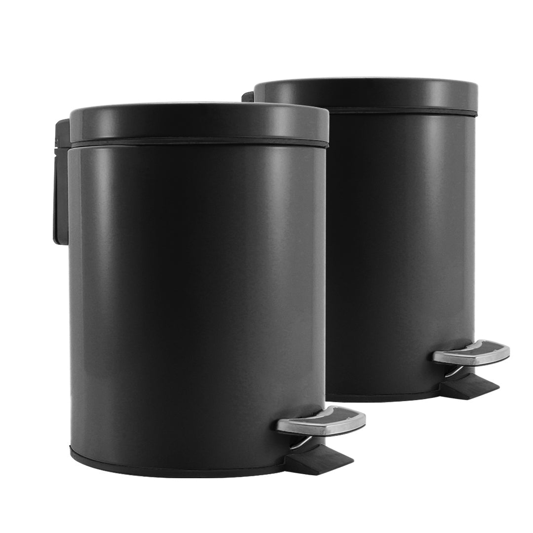 SOGA 2X Foot Pedal Stainless Steel Rubbish Recycling Garbage Waste Trash Bin Round 12L Black - Cafe Supply