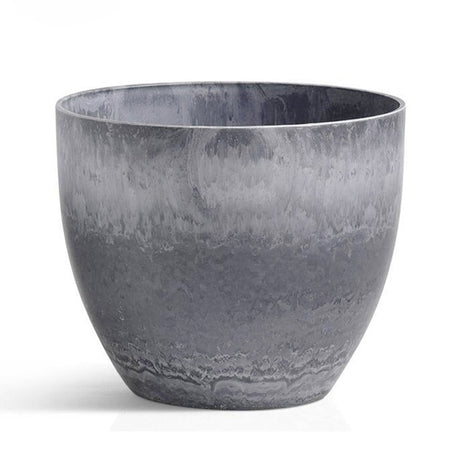 SOGA 27cm Weathered Grey Round Resin Plant Flower Pot in Cement Pattern Planter Cachepot for Indoor Home Office - Cafe Supply