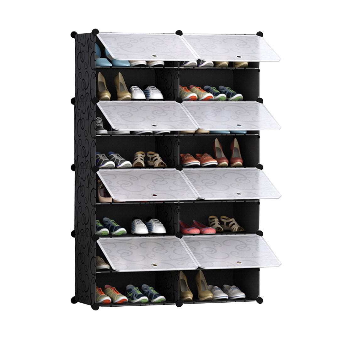 SOGA 8 Tier 2 Column Shoe Rack Organizer Sneaker Footwear Storage Stackable Stand Cabinet Portable Wardrobe with Cover - Cafe Supply