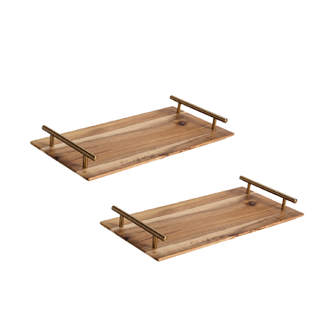 SOGA 2X 39cm Brown  Rectangle Wooden Acacia Food Serving Tray Charcuterie Board Home Decor - Cafe Supply