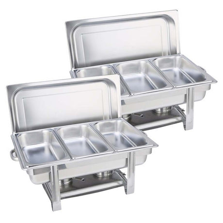 SOGA 2X Triple Tray Stainless Steel Chafing Catering Dish Food Warmer - Cafe Supply
