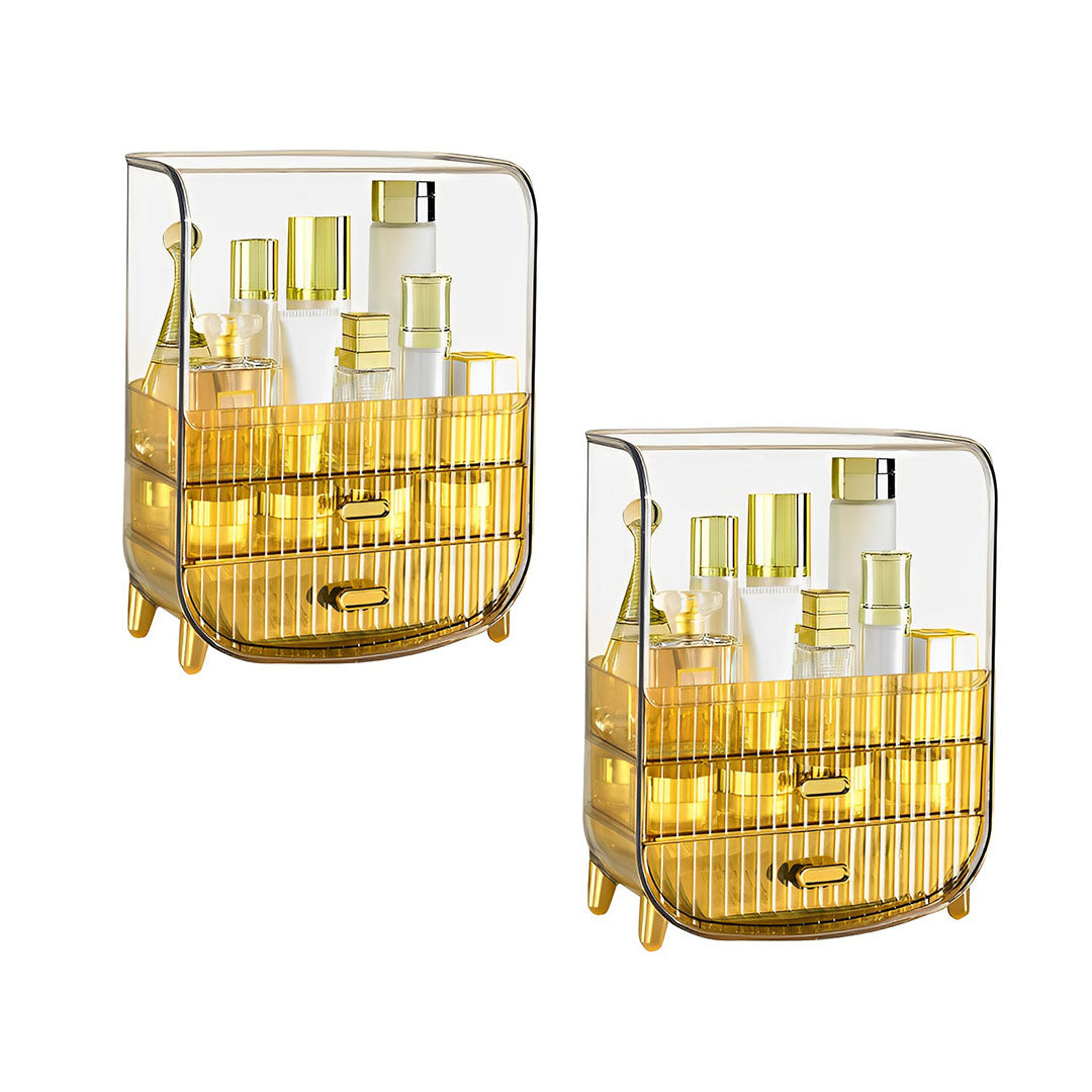 SOGA 2X 3 Tier Golden Yellow Multifunctional Countertop Cosmetic Storage Makeup Perfume Skincare Display Stand Shelf Drawer Type Organiser - Cafe Supply