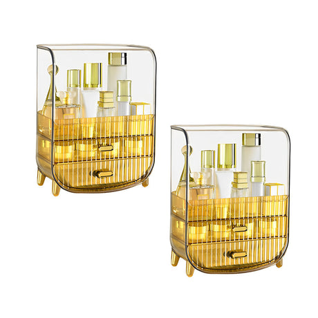 SOGA 2X 3 Tier Golden Yellow Multifunctional Countertop Cosmetic Storage Makeup Perfume Skincare Display Stand Shelf Drawer Type Organiser - Cafe Supply