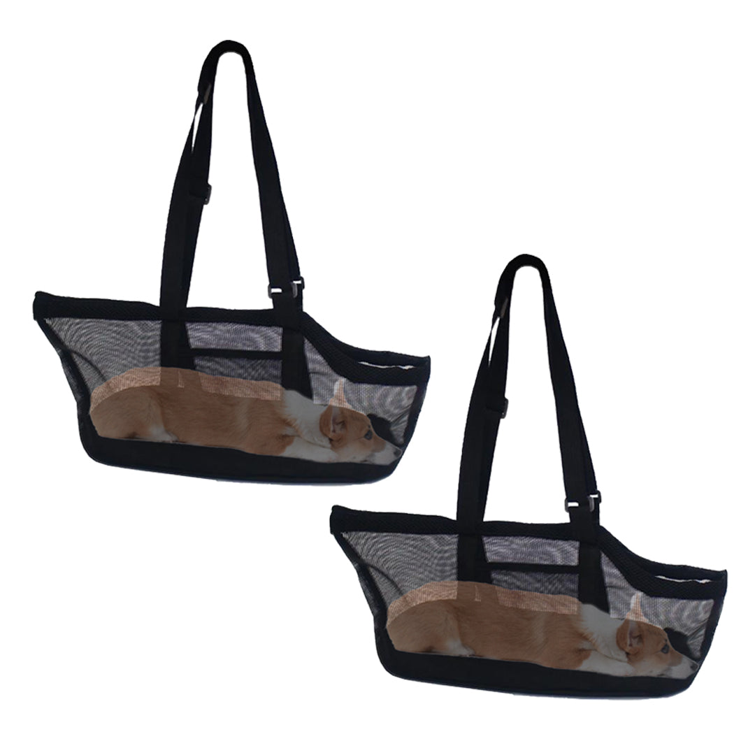 SOGA 2X Black Pet Carrier Bag Breathable Net Mesh Tote Pouch Dog Cat Travel Essentials - Cafe Supply