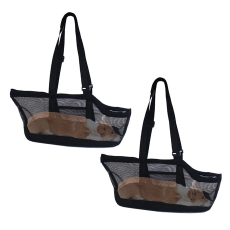 SOGA 2X Black Pet Carrier Bag Breathable Net Mesh Tote Pouch Dog Cat Travel Essentials - Cafe Supply