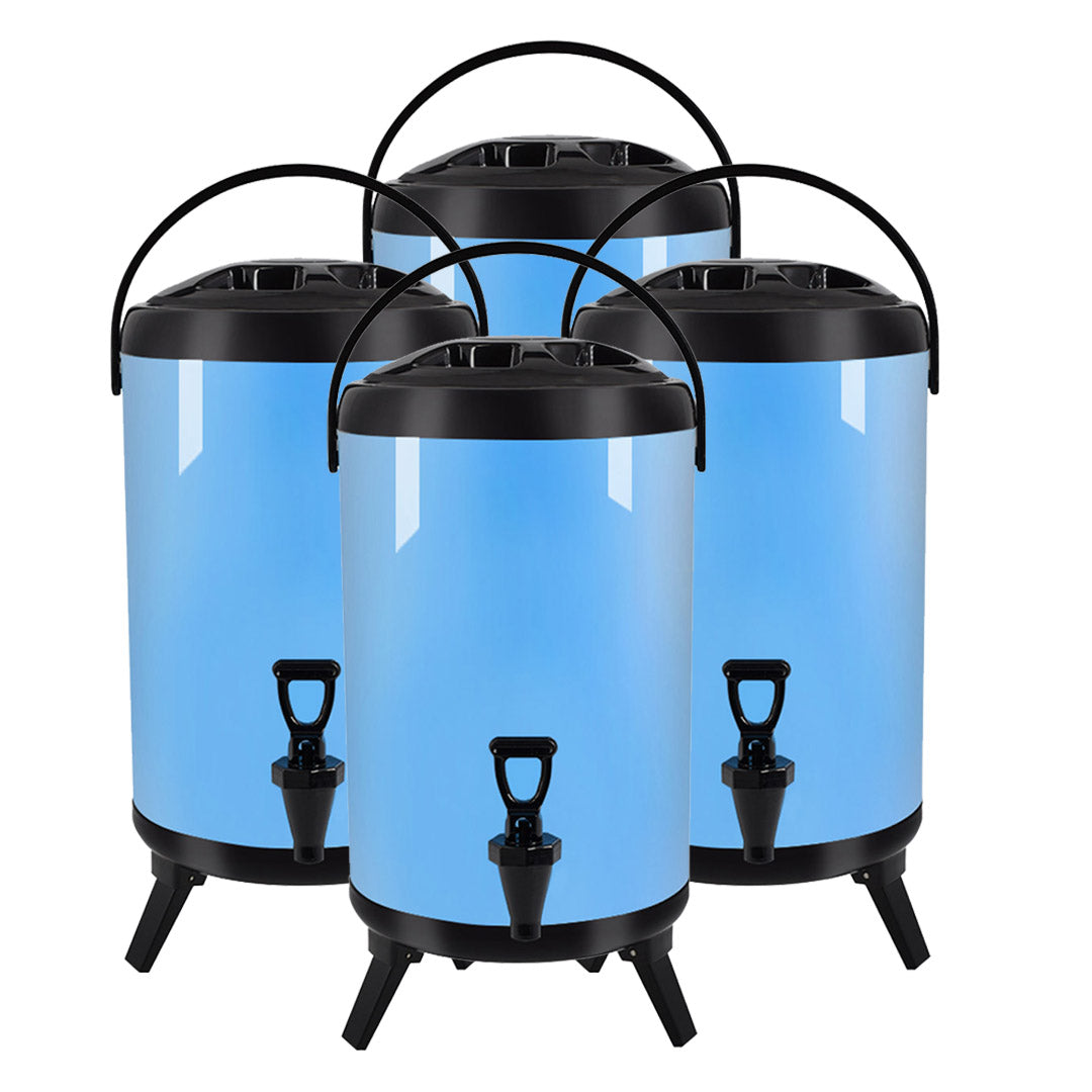 SOGA 4X 8L Stainless Steel Insulated Milk Tea Barrel Hot and Cold Beverage Dispenser Container with Faucet Blue - Cafe Supply