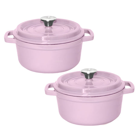 SOGA 2X 26cm Pink Cast Iron Ceramic Stewpot Casserole Stew Cooking Pot With Lid - Cafe Supply
