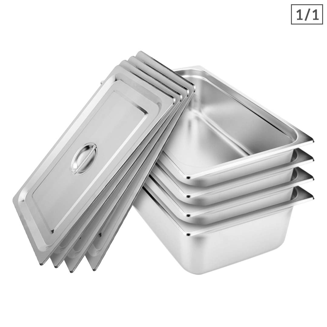 SOGA 4X Gastronorm GN Pan Full Size 1/1 GN Pan 15cm Deep Stainless Steel Tray With Lid - Cafe Supply