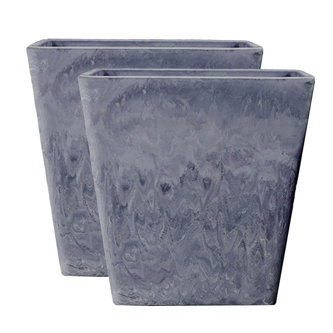 SOGA 2X 27cm Weathered Grey Square Resin Plant Flower Pot in Cement Pattern Planter Cachepot for Indoor Home Office - Cafe Supply