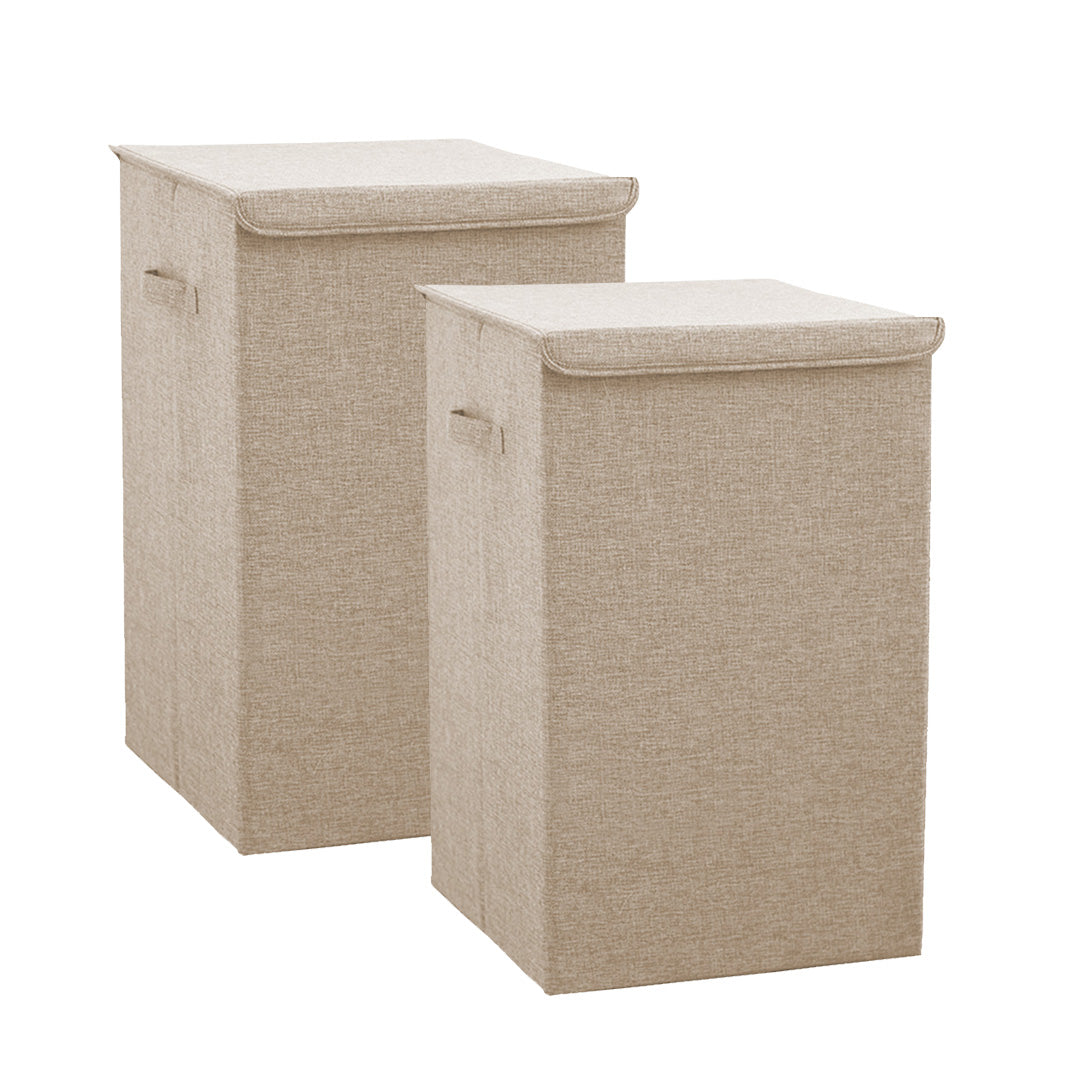 SOGA 2X Beige Large Collapsible Laundry Hamper Storage Box Foldable Canvas Basket Home Organiser Decor - Cafe Supply