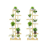 SOGA 2X 7 Tier 8 Pots Gold Metal Plant Stand Flowerpot Display Shelf Rack Indoor Home Office Decor - Cafe Supply