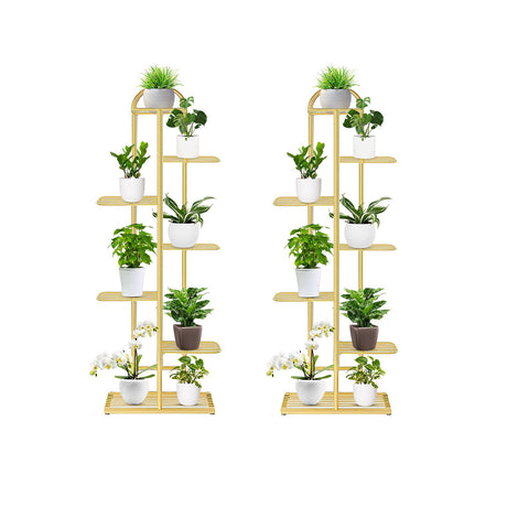 SOGA 2X 7 Tier 8 Pots Gold Metal Plant Stand Flowerpot Display Shelf Rack Indoor Home Office Decor - Cafe Supply