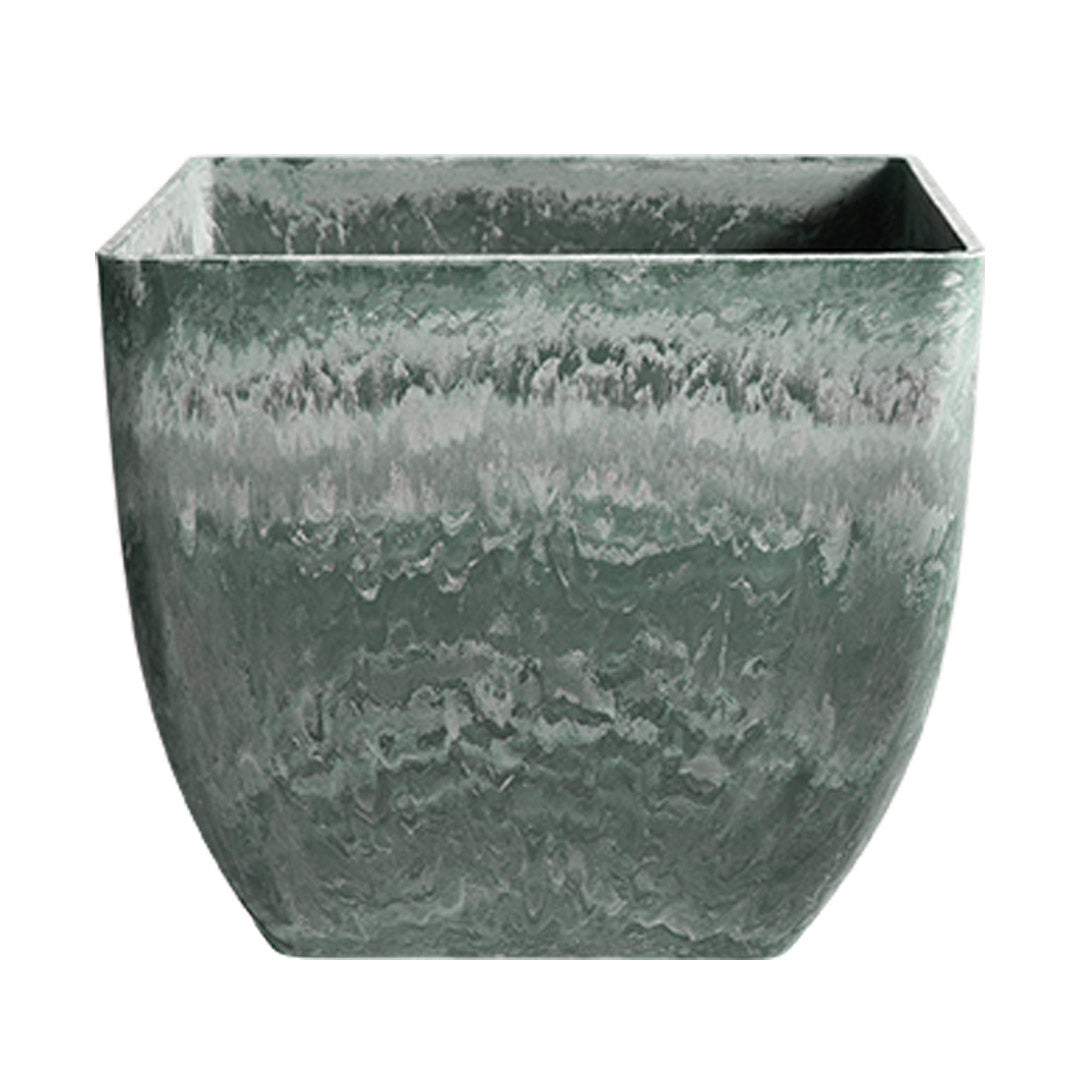 SOGA 27cm Green Grey Square Resin Plant Flower Pot in Cement Pattern Planter Cachepot for Indoor Home Office - Cafe Supply