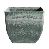 SOGA 27cm Green Grey Square Resin Plant Flower Pot in Cement Pattern Planter Cachepot for Indoor Home Office - Cafe Supply