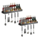 SOGA 2X 32cm Black Wall-Mounted Rectangular Kitchen Spice Storage Organiser Space Saving Condiments Shelf Rack with Hooks - Cafe Supply