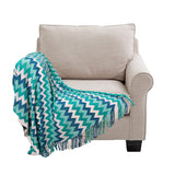 SOGA 220cm Blue Zigzag Striped Throw Blanket Acrylic Wave Knitted Fringed Woven Cover Couch Bed Sofa Home Decor - Cafe Supply