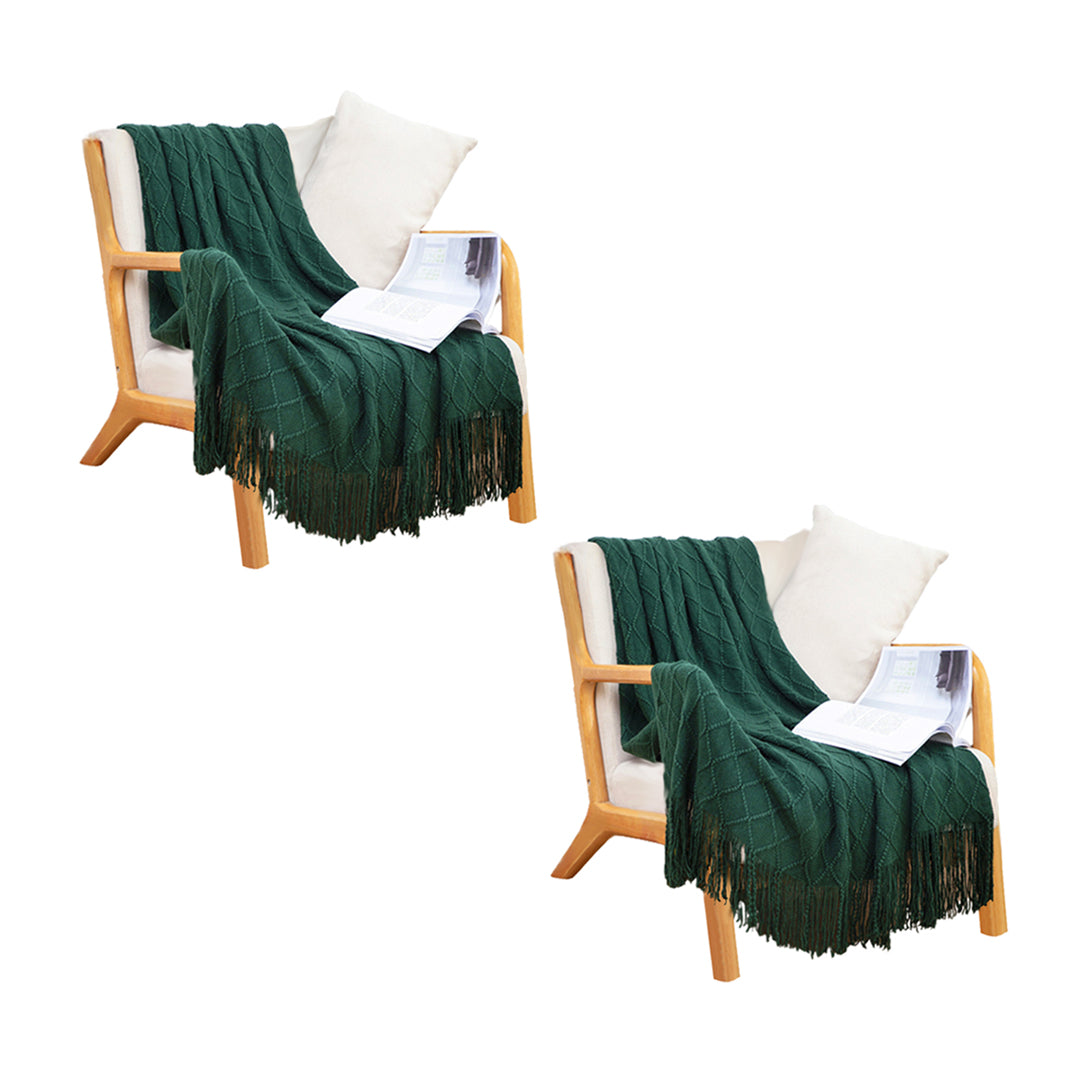 SOGA 2X Green Diamond Pattern Knitted Throw Blanket Warm Cozy Woven Cover Couch Bed Sofa Home Decor with Tassels - Cafe Supply