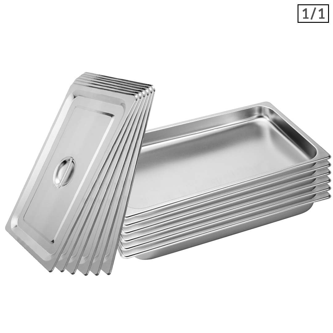SOGA 6X Gastronorm GN Pan Full Size 1/1 GN Pan 4cm Deep Stainless Steel Tray With Lid - Cafe Supply