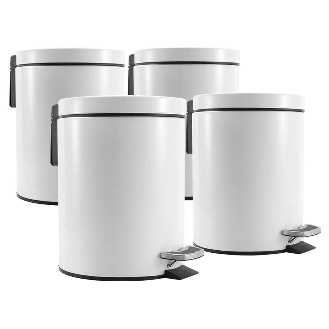 SOGA 4X Foot Pedal Stainless Steel Rubbish Recycling Garbage Waste Trash Bin Round 7L White - Cafe Supply