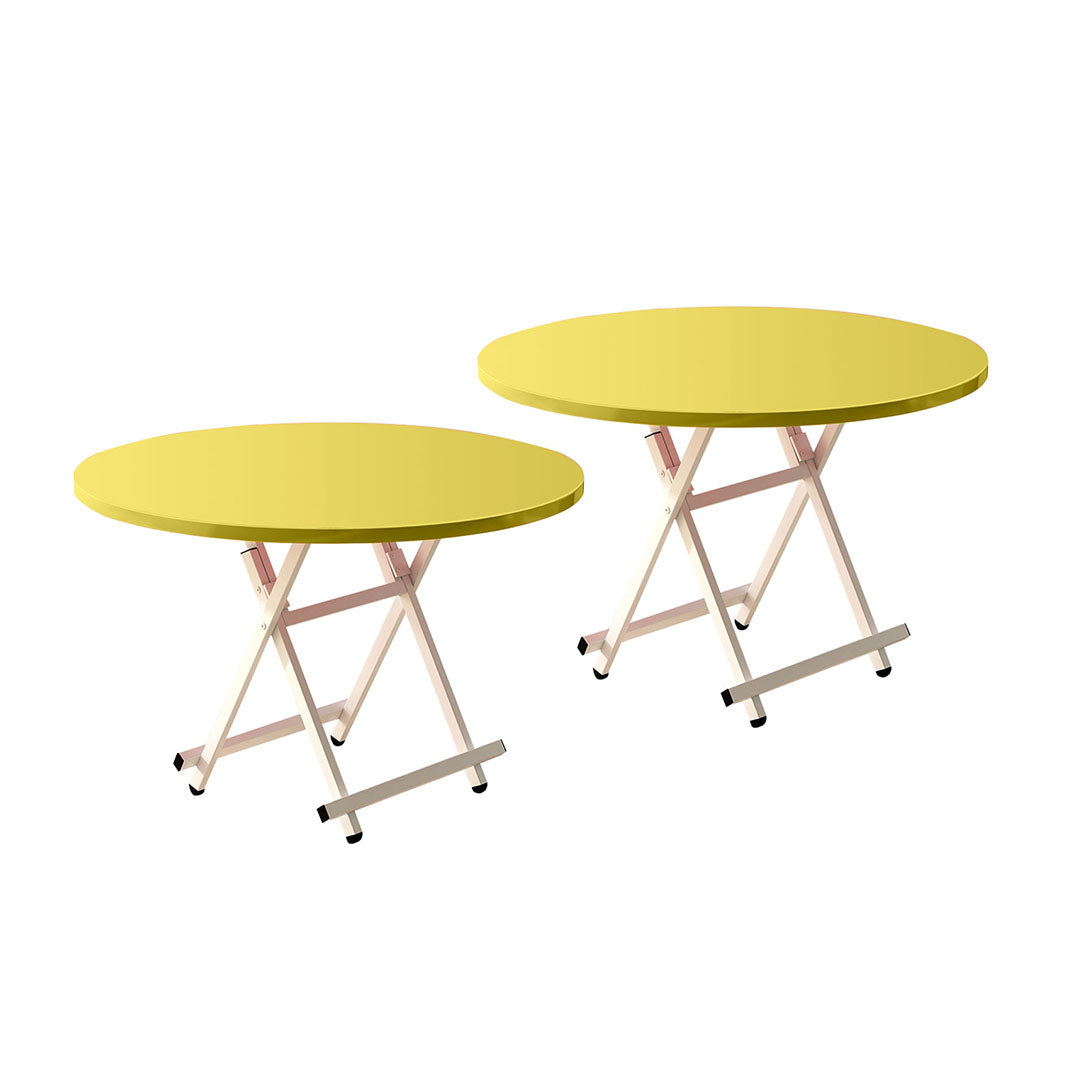 SOGA 2X Yellow Dining Table Portable Round Surface Space Saving Folding Desk Home Decor - Cafe Supply