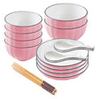SOGA Pink Japanese Style Ceramic Dinnerware Crockery Soup Bowl Plate Server Kitchen Home Decor Set of 10 - Cafe Supply