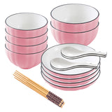 SOGA Pink Japanese Style Ceramic Dinnerware Crockery Soup Bowl Plate Server Kitchen Home Decor Set of 10 - Cafe Supply
