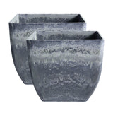 SOGA 2X 27cm Weathered Grey Square Resin Plant Flower Pot in Cement Pattern Planter Cachepot for Indoor Home Office - Cafe Supply