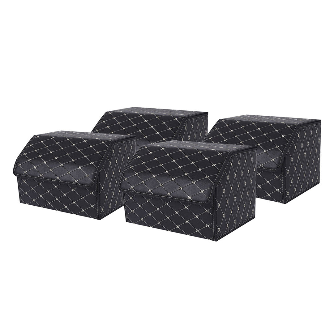 SOGA 4X Leather Car Boot Collapsible Foldable Trunk Cargo Organizer Portable Storage Box Black/Gold Stitch Medium - Cafe Supply
