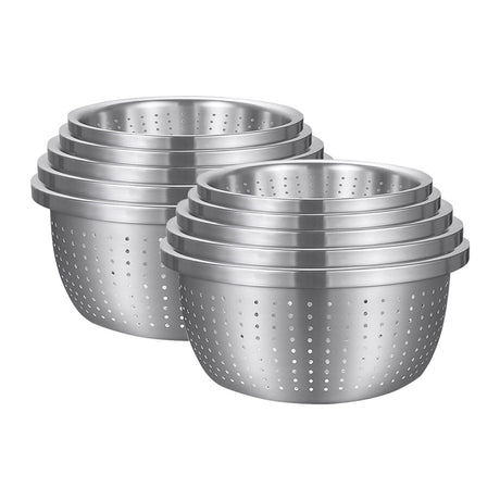 SOGA 2X Stainless Steel Nesting Basin Colander Perforated Kitchen Sink Washing Bowl Metal Basket Strainer Set of 5 - Cafe Supply