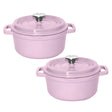 SOGA 2X 24cm Pink Cast Iron Ceramic Stewpot Casserole Stew Cooking Pot With Lid - Cafe Supply