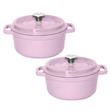 SOGA 2X 24cm Pink Cast Iron Ceramic Stewpot Casserole Stew Cooking Pot With Lid - Cafe Supply