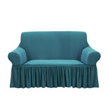 SOGA 2-Seater Blue Sofa Cover with Ruffled Skirt Couch Protector High Stretch Lounge Slipcover Home Decor - Cafe Supply
