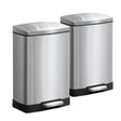 SOGA 2X Foot Pedal Stainless Steel Rubbish Recycling Garbage Waste Trash Bin Rectangular Shape 12L Silver - Cafe Supply