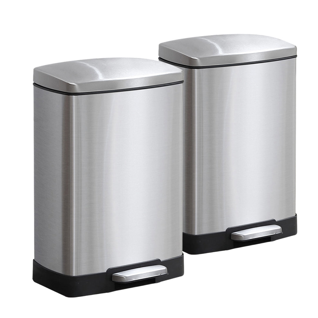 SOGA 2X Foot Pedal Stainless Steel Rubbish Recycling Garbage Waste Trash Bin Rectangular Shape 12L Silver - Cafe Supply