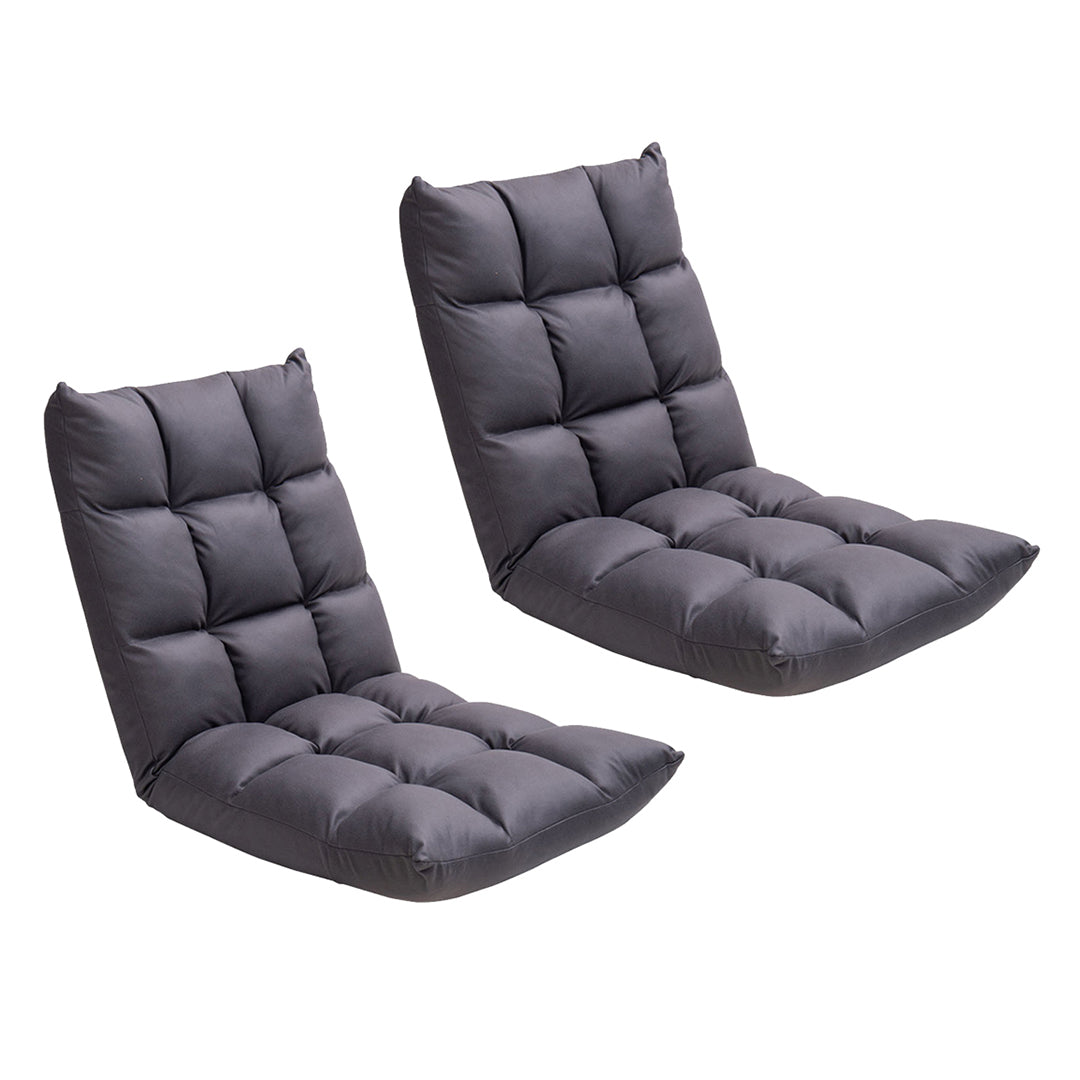 SOGA 2X Grey Lounge Floor Recliner Adjustable Gaming Sofa Bed Foldable Indoor Outdoor Backrest Seat Home Office Decor - Cafe Supply