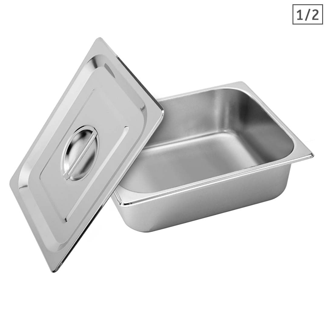 SOGA Gastronorm GN Pan Full Size 1/2 GN Pan 10cm Deep Stainless Steel Tray With Lid - Cafe Supply
