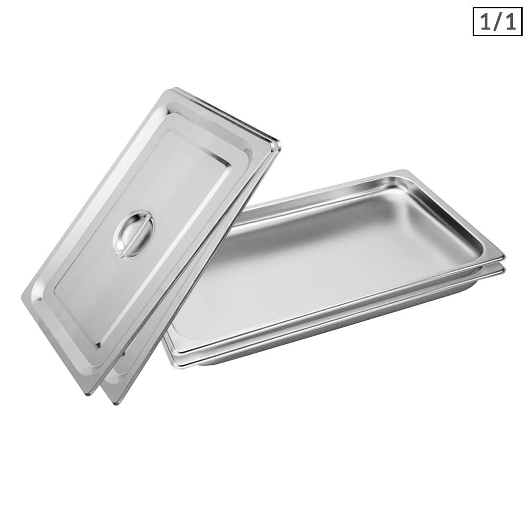 SOGA 2X Gastronorm GN Pan Full Size 1/1 GN Pan 2cm Deep Stainless Steel Tray With Lid - Cafe Supply