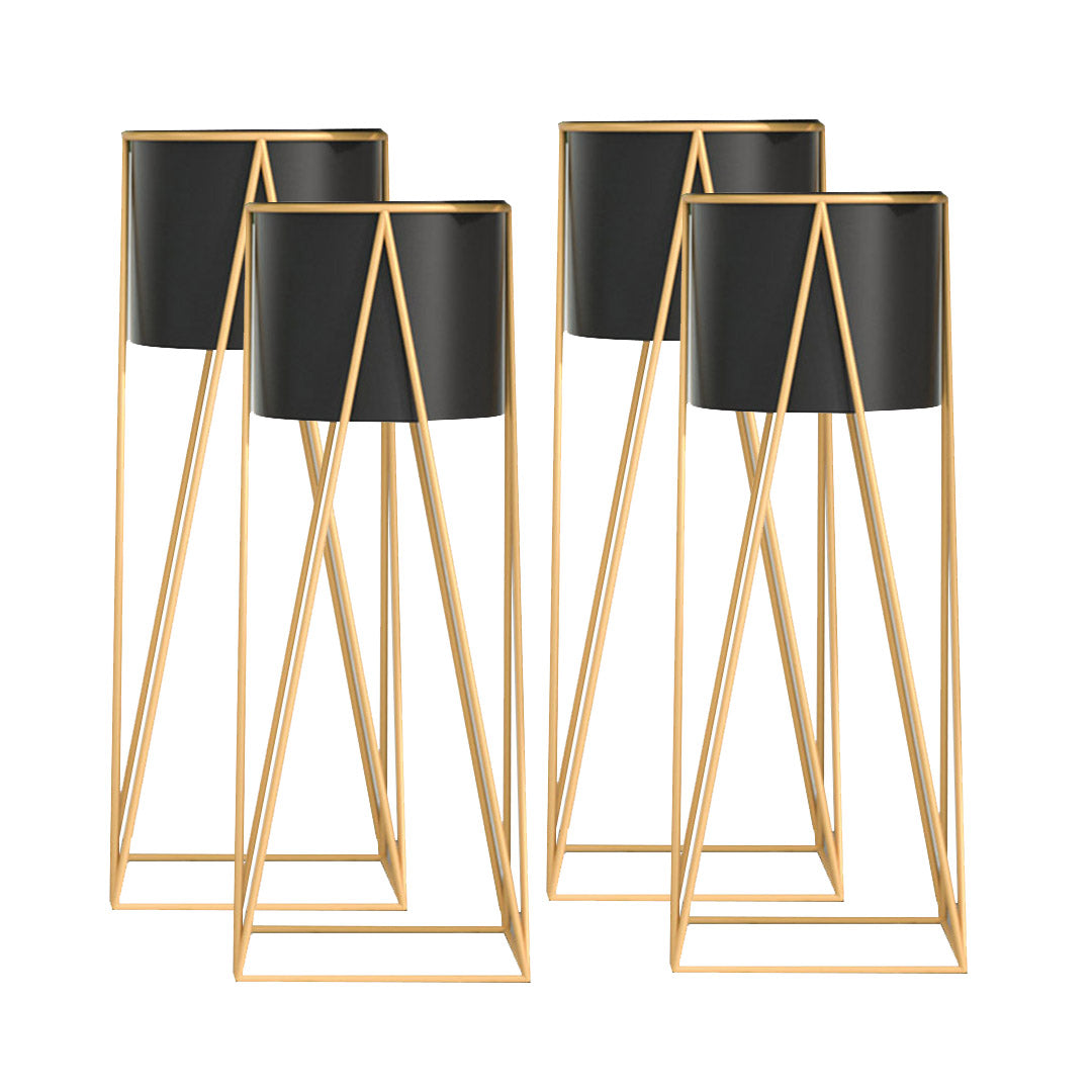 SOGA 4X 70cm Gold Metal Plant Stand with Black Flower Pot Holder Corner Shelving Rack Indoor Display - Cafe Supply