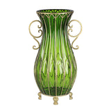 SOGA 51cm Green Glass Oval Floor Vase with Metal Flower Stand - Cafe Supply